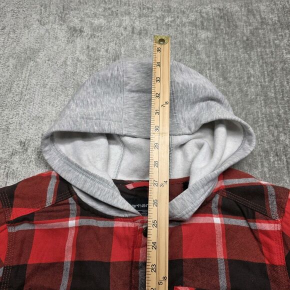 Carhartt Flannel Sherpa Lined Snap Front Plaid Hooded Jacket Youth L 14/16 #2 - Picture 7 of 10